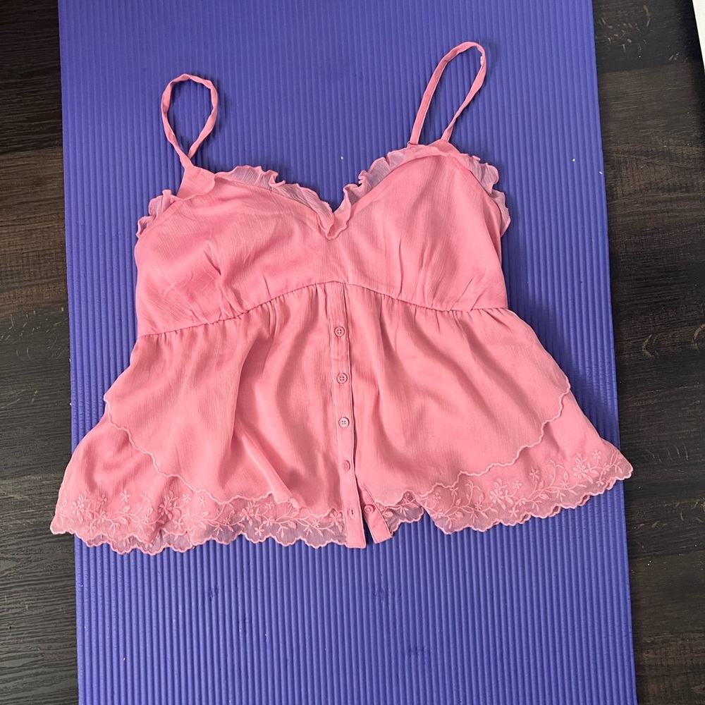 Hollister Pink Ruffled Button-Front Cami Top